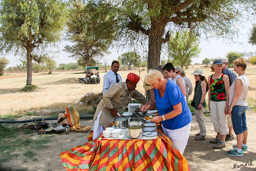 Manvar - Wüstencamp
Bevor wir mit den Kamelen zum Wüstencamp aufbrechen, genossen wir das Essen unter freiem Himmel.
Schlüsselwörter: Indien, Manvar