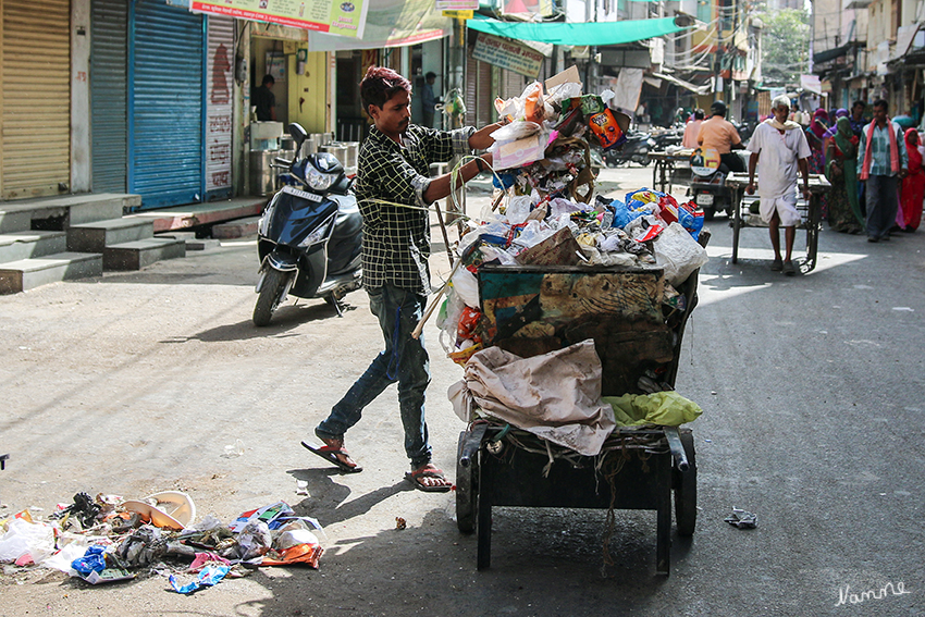 Udaipur - In den Gassen
Udaipur kam mir als sauberste Stadt vor die wir besuchten. Hier gibt es sogar soetwas wie Müllabfuhr. In den Wagen wurde der Müll eingesammelt und dann zur Müllkippe abtransportiert. Dies ist nicht überall so.
Schlüsselwörter: Indien, Udaipur