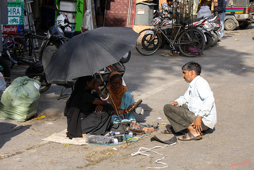 Jaipur - Fahrradrikschatour
Bei der Rikscha-Fahrt, die uns die alten geschäftigen Straßen  ganz anders erleben lies. 
Schlüsselwörter: Indien, Jaipur, Fahrradrikscha