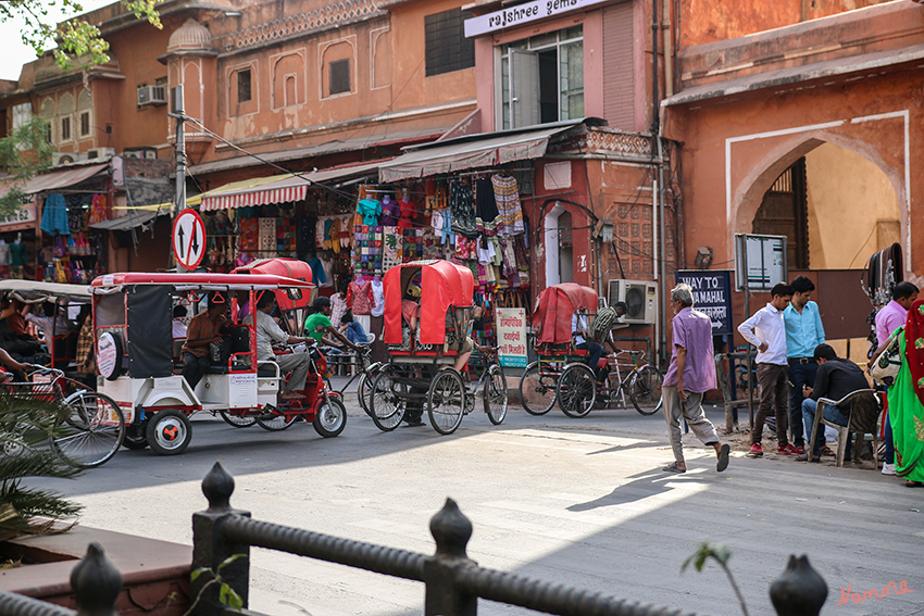 Jaipur - Fahrradrikschatour
Durch die Altstadt mit einer Rikscha-Fahrt, die uns die alten Straßen ganz anders erleben lies.
Schlüsselwörter: Indien, Jaipur, Fahrradrikscha