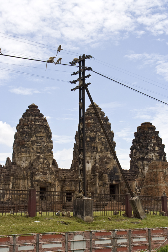 Wat Phra Prang Sam Yod
Das Wahrzeichen Lopburis.
Auch gerne Affentempel genannt.
Die Türme wurden Ende des 12 Jh. aus Laterit und Sandstein erbaut, von den Stuckarbeiten sind noch Rest vorhanden
