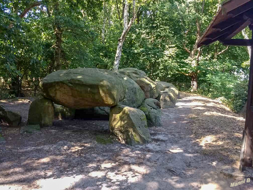 Großsteingrab
bei Sögl
​Die Anlage auf "Bruneforths Esch" ist eine sogenannte Emsländische Kammer. Die Kammer hat einen Zugang in der Mitte der Südseite und war vermutlich von einem ovalen Steinkranz umgeben. Die Anlage besteht aus 11 Trilithen (Joche). Eine Besonderheit ist, dass die Anlage in der Mitte etwa 3 m breit ist und sich zu beiden Enden auf etwa 1,80 m verjüngt. laut emsland.com
Schlüsselwörter: Sögl