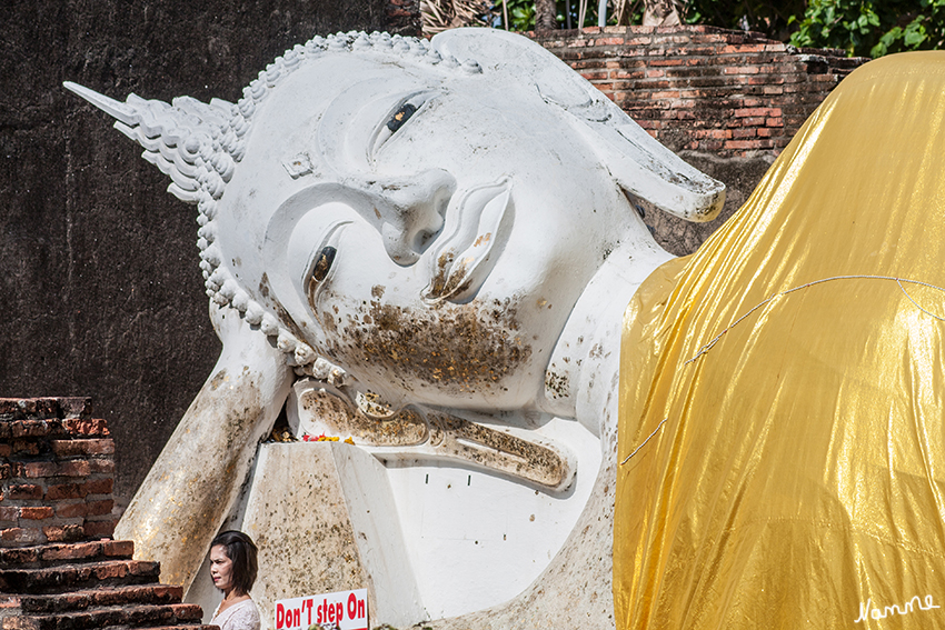 Wat Yai Chai Mongkon Detail
Im Viharn Phra Buddha Saiyas (Viharn des liegenden Buddha) befindet sich ein großes Bildnis des liegenden Buddha, das möglicherweise aus der Zeit von Naresuan dem Großen stammt. Es diente hauptsächlich der Verehrung und der Meditation. 1965 nahm man eine eingehende Renovierung des Bildnisses vor.
laut Wikipedia
Schlüsselwörter: Thailand Wat Yai Chai Mongkon Ayutthaya Liegender Buddha