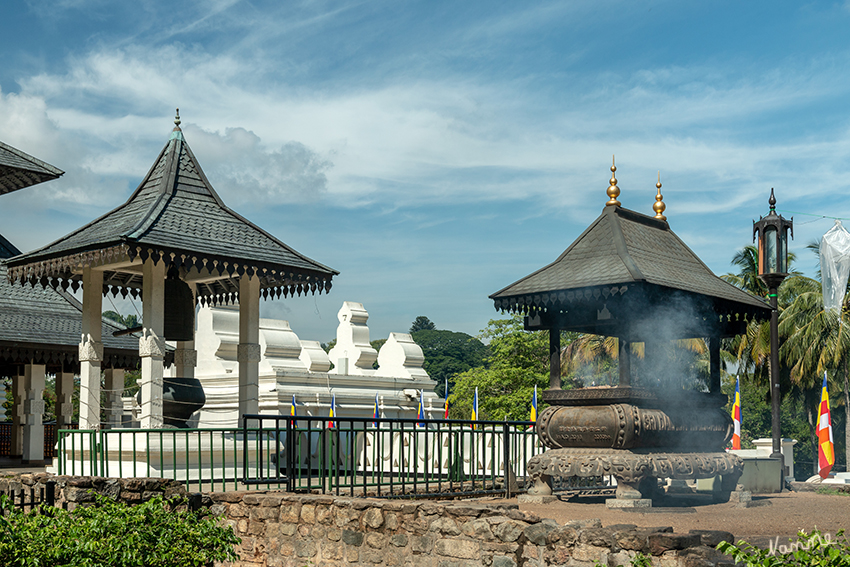 Kandy - Zahntempel
Hunderte von Räucherstäbchen brennen in riesigen, steinernen Gefäßen und verbreiten ihren Duft.
Schlüsselwörter: Sri Lanka, Kandy