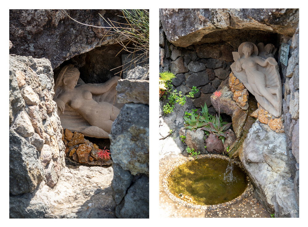 Botanischer Garten La Mortelle
Im westlichen Teil des Gartens befindet sich das Nymphaeum, wo seit März 2010 die Asche Lady Walton aufbewahrt sind. Sir Walton beauftragte den Bildhauer Simon Verity diesen Teil zu entwerfen, um es seiner Frau Lady Walton zu widmen. Der Rhamnus Alaternus, ein Immergrün, umrahmt den Brunnen aus Stahl, in welchem sich der Himmel wieder spiegelt. Dies ist "der Spiegel der Seele". 4 Nischen stellen das Nymphaeum dar. Die erste stellt eine dunkle Grotte dar, die die Marmorstatue einer jungen Aphrodite beherbergt, Lady Walton.
laut ischiawandern
Schlüsselwörter: Italien; Ischia