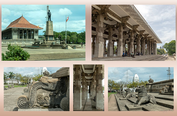 Colombo Stadtimpressionen
Unabhängingkeitshalle
An der Spitze des Denkmals (das Dach wird von vielen sehr schön dekorierten Säulen getragen) befindet sich die Statue des ersten Premierministers des Landes, Don Stephen Senanayake, "Der Vater der Nation". 
In dem an eine antike Audienzhalle erinnernden Gebäude wurde 1948 die erste Sitzung des ceylonesischen Parlaments abgehalten. Heute ist dieser Ort ein beliebter Treffpunkt junger Leute.
Schlüsselwörter: Sri Lanka, Colombo