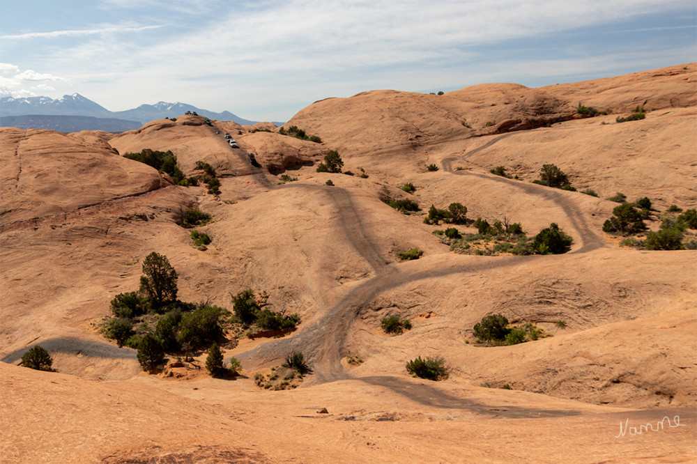 Hammertour in den Sand Flat
Die dunklen Streifen sind die Fahrspuren von vielen Fahrzeugen.
Utah
Schlüsselwörter: 2025