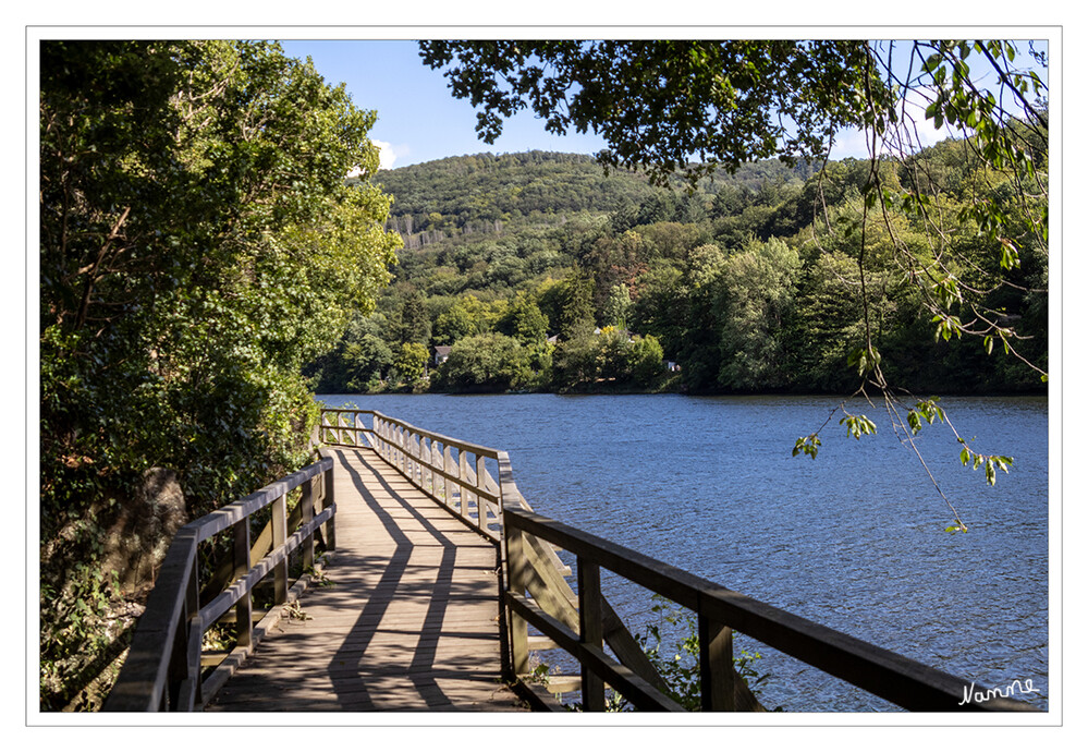 Kleine Eifeltour - Rund ums Staubecken Heimbach
Immer an der Wasserkante, begleitet von Laubwäldern, mit herrlichen Blicken auf den hoch aufragenden Kermeter und Meuchelberg - so präsentiert sich die Runde um den Stausee in Heimbach. Obwohl bei Einheimischen bekannt als "Dschungelpfad", muss keiner hier von Baum zu Baum springen. Der problemlose Weg passiert zunächst die Stauanlage, wo eine bewegliche Fischbauchklappe für den Ablass gleichmäßiger Wassermengen in die untere Rur sorgt. Weiter geht es über einen Bohlensteg und einen schmalen, felsigen Pfad, bis das berühmte, immer noch Strom erzeugende Wasserkraftwerk in den Blick gerät. laut .rureifel-tourismus
Schlüsselwörter: Eifel