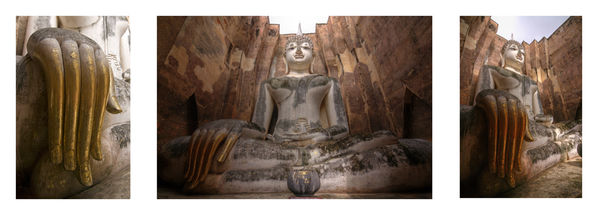 Wat Si Chum
beeindruckt durch einen riesigen Buddha genannt "Phra Achana" der seit dem 14. Jh. inmitten eines quadratischen Mondhop sitzt.
Mit etwa 15 m Höhe und einer Breite von Knie zu Knie mit 11,30 m ist er einer der größten sitzenden Buddhas des Landes.
Die Hand ist ein vielfotografiertes Motiv.
Schlüsselwörter: Thailand