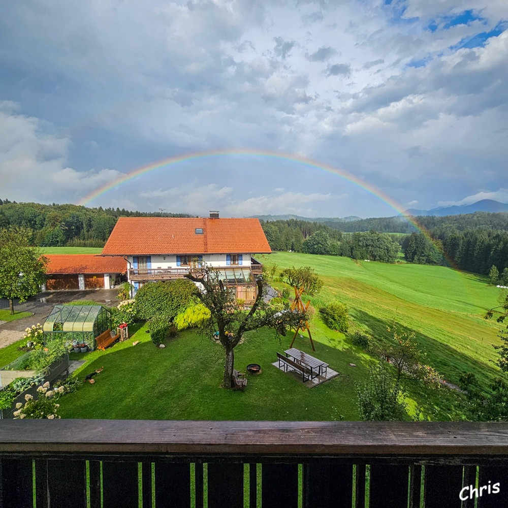 Regenbogen
Der Regenbogen ist ein atmosphärisch-optisches Phänomen, das als kreisbogenförmiges farbiges Lichtband in einem von der Sonne beschienenen Regenschauer erscheint. Die Erscheinung kommt durch das von Regentropfen gebrochene und zurückgeworfene Sonnenlicht zustande. Der Farbverlauf umfasst die Spektralfarben des mit dem Auge sichtbaren Bereichs des Sonnenspektrums. Im Unterschied zum Prisma sind die aus dem Regentropfen austretenden farbigen Strahlen außer den roten nicht gesättigt, am wenigsten die blauen. lt. Wikipedia
Schlüsselwörter: 2026