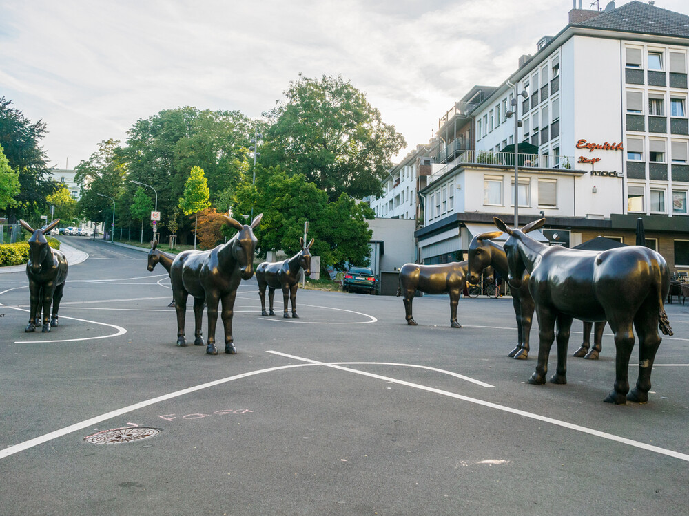 Kunst im öffentlichen Raum "Mönchengladbach Esel"
Rita McBride 
Zentral in der Haupteinkaufsstraße gegenüber dem Konsumtempel Minto. Ein Schelm wer böses dabei denkt.
Gerd
